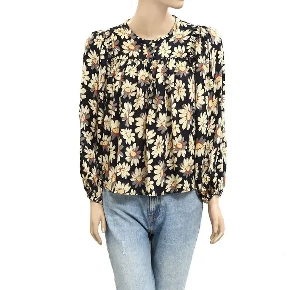 The Great. Tale Blouse Top Floral Printed Smocked Balloon Sleeve S-1 NEW 279867